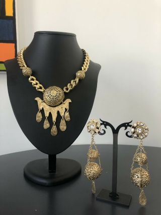Christian Lacroix Vintage Necklace And Earrings Set Matte Gold 1990s Massive