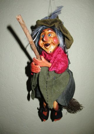 Vintage Kasma Witch On Broom Doll Porcelain Handpainted Halloween 13 "
