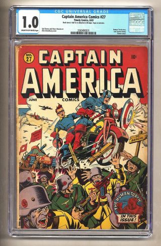 Captain America Comics 27 (cgc 1.  0) C - O/w Pages; Schomburg Cover; 1943 (c 26013)