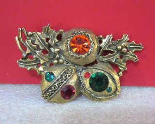 Christmas Ornaments And Holly Bronze Colored Metal Pin