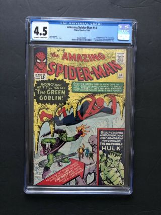 The Spider - Man 14 Cgc 4.  5 Ow/w,  1st Appearance Of The Green Goblin