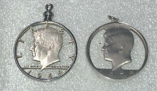 1964 Kennedy Silver Half Dollar Plus 1974 Jfk Bezel Pendant Necklace Coin 64