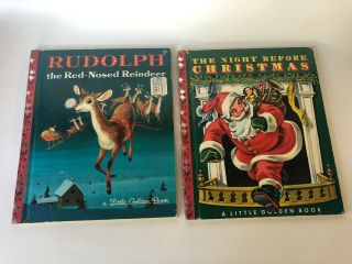 Vintage Little Golden Book Night Before Christmas Rudolph Red Santa 331 & 20