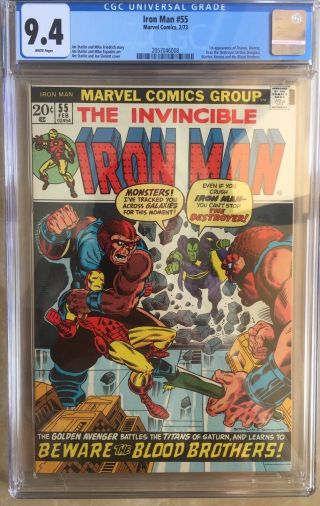Iron Man 55 Cgc 9.  4 White Pages First Appearance Of Thanos Drax The Destroyer