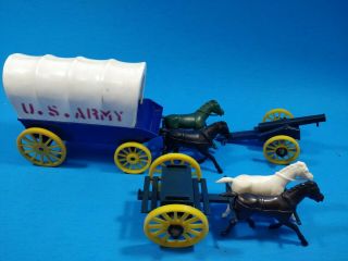 Marx Rel - 60mm - Covered Wagon Civil War Us Army Blue - Cannon,  Horses,