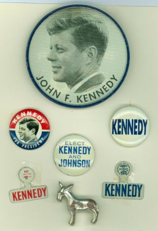 5 Vtg 1960 President John Kennedy Campaign Pinback Buttons 2 Tabs 1 Flasher