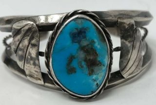 Vintage Native American Old Pawn Navajo Sterling Silver Turquoise Cuff Bracelet