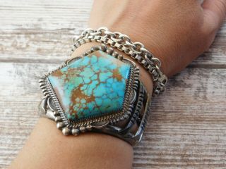 Vtg Bisbee Turquoise Old Pawn Navajo Begay Sterling Silver Cuff Bracelet 154 Gr