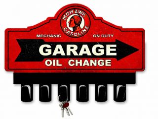 Vintage Sign Mohawk Gasoline Key Hanger 14 X 10
