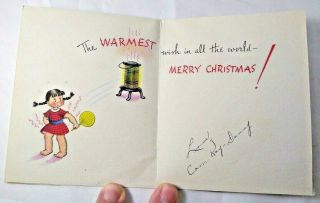 1950s Style Susie Q Norcross Merry Christmas Card Warming Fanny Kerosene Heater 3