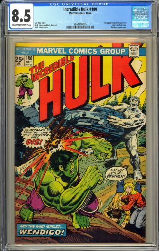 Incredible Hulk 180 1st App.  Wolverine Marvel Comic 1974 CGC 8.  5 2