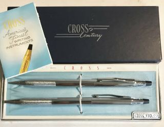 Nos Nib Cross 3501 Chrome Ballpoint Pen And Mechanical Pencil Set