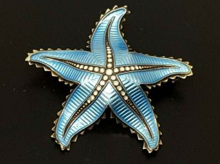 Vintage Ivar T Holth Sterling Silver Norway Blue Enamel Starfish Brooch
