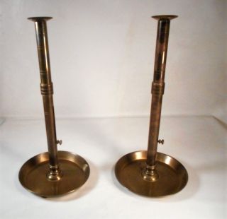 Vtg Pair - 2 Sarreid Ltd 2421 - Hfm - Engraved Brass Push Up Candle Holders - Tray