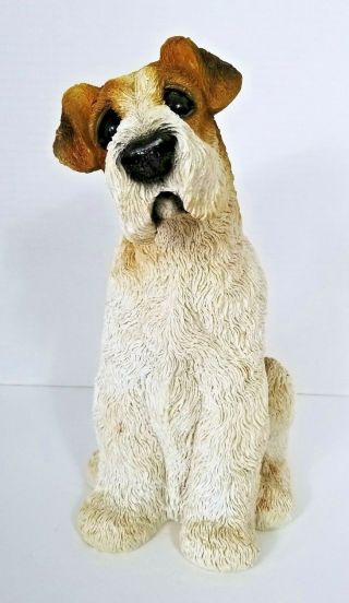 Wire Fox Terrier Dog Puppy Figurine Statue Resin Pet 12 " Canine Brown White Euc