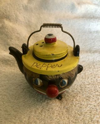Vintage Clown Face Black Face Americana Teapot Pepper Shaker With Wire Handle