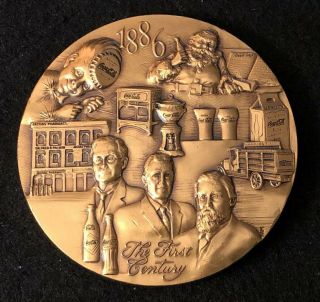 Coca - Cola First Century 1886 - 1986,  3 Inch Diameter Bronze Medallion W/ Box