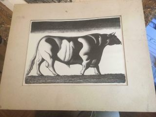 Stanley Bate Artist Signed Le Lithograph The Bull Matted Tape Hinged Frame Ed25