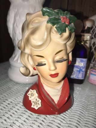 Head Vase Napcoware Vintage Lady Headvase 5 1/2” Christmas