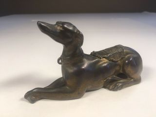 Vintage Bronze Statue Dog Whippet Dachshund 5 " Long With Capitol Badge On Back