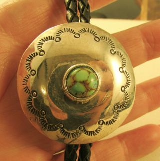 Vintage Southwest Bolo Tie With Turquoise By Joe N Mccabe Sterling