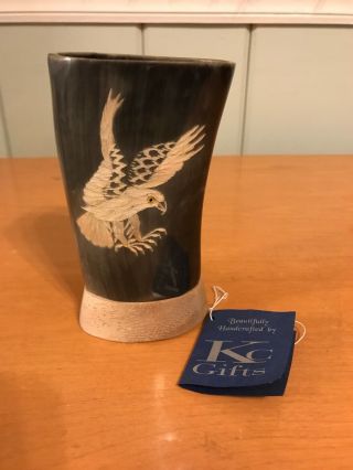 Kc Gifts Carved Buffalo Horn Eagle Vase 5 "