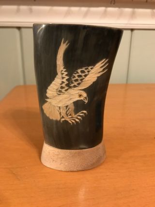 KC Gifts Carved Buffalo Horn Eagle Vase 5 