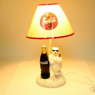 Vintage 17 " Coca - Cola Table Lamp W/ Cool Leaning Polar Bear W/ Shades Nib Y21