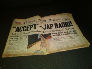 Chicago Daily Tribune Newspaper Wwii August 14 1945 Accept Japanese Radio