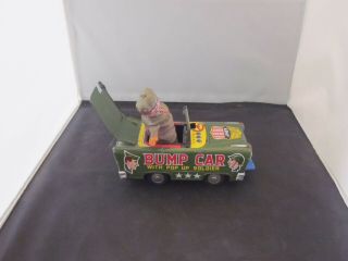 Tin Toy Litho Us Army Green Bumb - N - Go Car With Pop Up Soldier