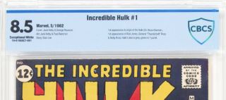 INCREDIBLE HULK 1 CBCS not CGC 8.  5 KEY 1962 “Exceptional WHITE Pages” 2