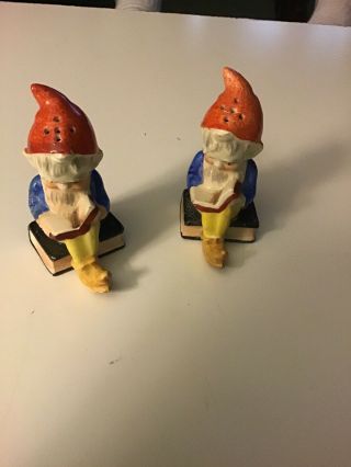 Vintage 4 " Elves Pixies Gnomes With Books Salt & Pepper Shakers Made In Japan