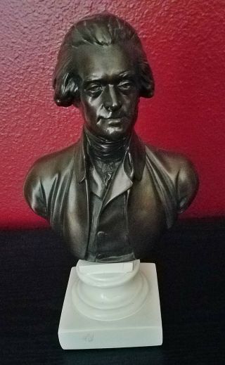 Thomas Jefferson Bust Statue Approximately 13 " High Bronze Color,  White Base