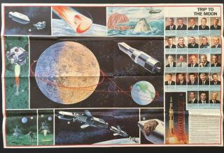 Vintage Nasa " Trip To The Moon " Poster Apollo Gemini Aldrin Armstrong 1969 Space