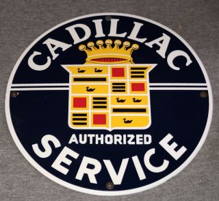 Cadillac Authorized Service Metal Enamel 11 3/4 Advertising Sign Make Offer