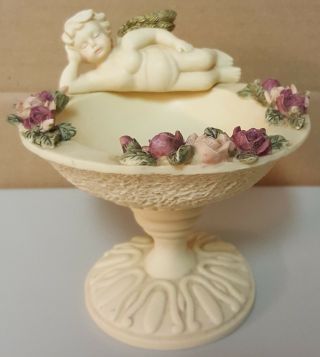 I) Mini Angel Figurine Bird Bath Fountain Trinket Jewelry Resin Bowl Figurine