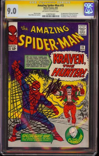 Spider - Man 15 Cgc 9.  0 Signed By Stan Lee 1st Kraven The Hunter