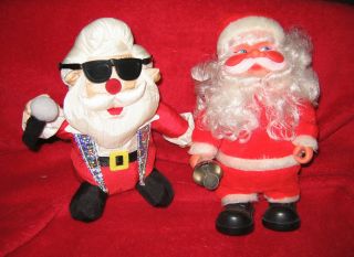 2 Vintage Santa Claus Musical Battery - Operated Christmas Toy Set Winter Holiday