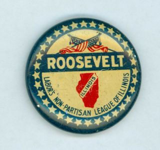 Vintage 1936 President Franklin D.  Roosevelt " Illinois " Campaign Pinback Button