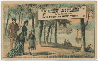 C.  1880s Citizens Line Steamers Victorian Trade Card Hudson River Ny Troy Ship