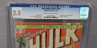 THE INCREDIBLE HULK 181 (Wolverine 1st appearance) CGC 2.  5 GD,  Marvel 1974 2