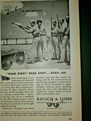 1943 Dead Bird Dead Shot Dead Jap Ray Ban Sunglasses Wwii Vintage Trade Print Ad