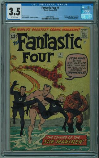 Fantastic Four 4 Cgc 3.  5 1st Silver Age Namor Off - White Pgs 1962