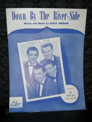 1953 The Four Lads Photo Cover Sheet Music " Down By The River Side "