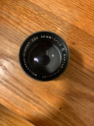 Vintage 50mm F/1.  5 Wollensak Dumont Cro Raptar Lens.