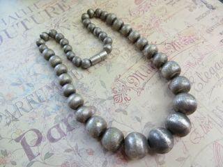 Fabulous VTG Deco Taxco Mexican Sterling Silver Brushed Beads Pearls Necklace 2