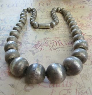 Fabulous VTG Deco Taxco Mexican Sterling Silver Brushed Beads Pearls Necklace 3