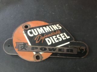Vintage Cummins Dependable Diesel Power Metal Name Plate Emblem Dodge Old