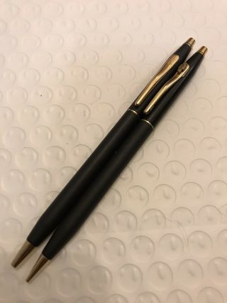 Vintage Cross Classic Matte Black With 23kt Gold Trim Ballpoint And Pencil
