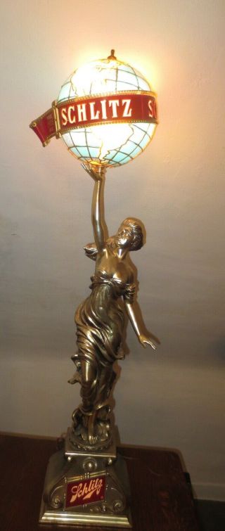 Vintage Schlitz Beer Lady Lamp World Globe Back Bar Light